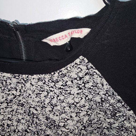 Rebecca Taylor Silk Blouse Top Size 8 - Black White Speckled Print Long Sleeve - Picture 4 of 6